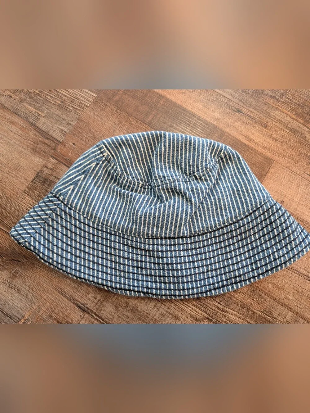 Damson Madder Cotton Washed Denim Stripe Bucket Hat